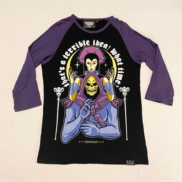 Killstar Tops - Killstar x Masters of the Universe Skeletor Evil-Lyn Raglan Tee XS 3/4 Sleeve